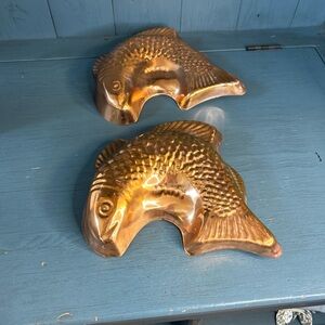 Vintage Copper Salmon Jello Mold Wall Hanging, (Set of 2)